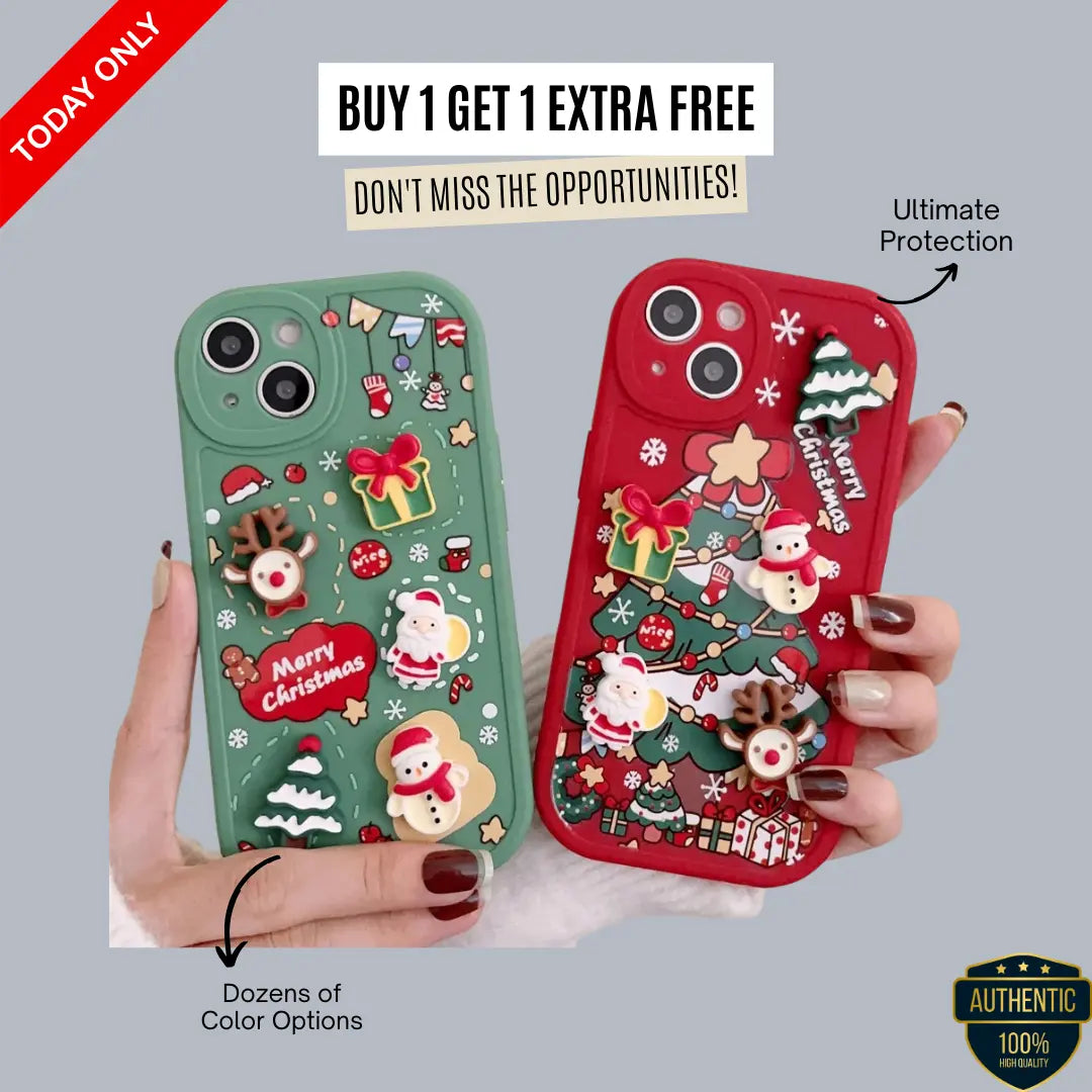 Christmas Offer 1 + 1 Free💥Festive 3D Christmas iPhone Case